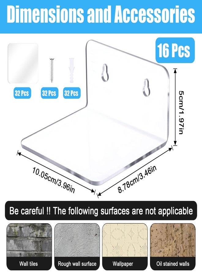 Lemecima 16 Pack Acrylic Small Shelf, Mini Floating Wall Shelf, Wall-Mounted Storage Shelves, for Pop Figures,Plant, Picture Photo Modern Wall for Office Bedroom Living Room, Clear - Image 2